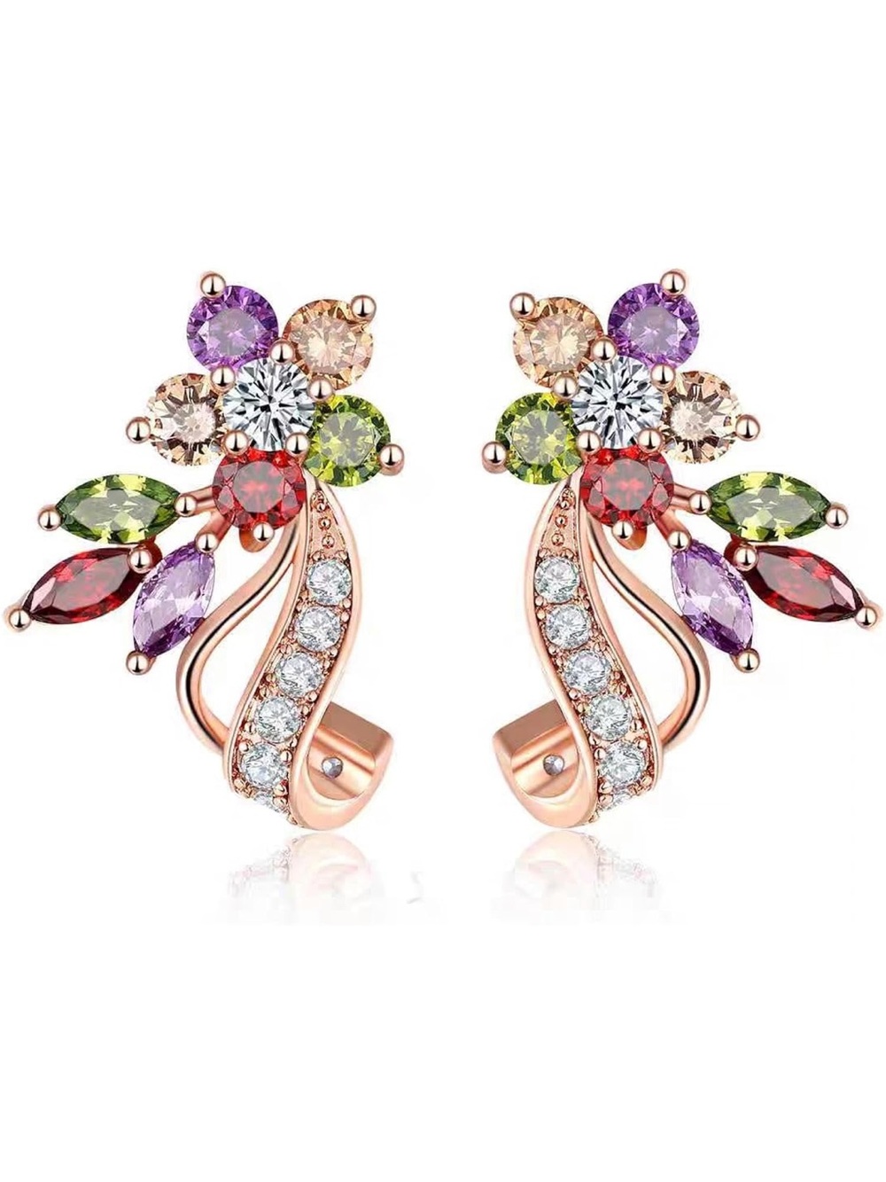 Multicolor Floral Rose Gold Earrings - Elegant Women Jewelry - Picture 6 of 6